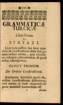 Grammaticae Turcicae Liber Sextus. De Syntaxi.