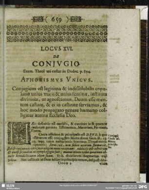 Locus XVI. De Coniugio