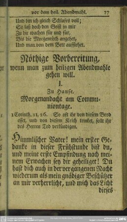 Nöthige Vorbereitung, wenn man zum heiligen Abendmahle gehen will