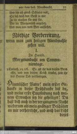 Nöthige Vorbereitung, wenn man zum heiligen Abendmahle gehen will