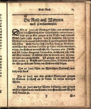 Die Reise auß AEgypten nach Constantinopel /