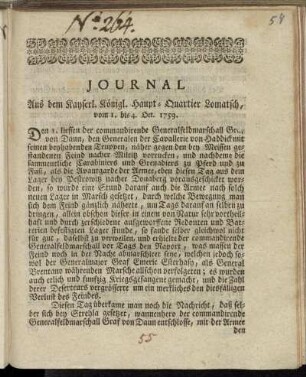 Journal Aus dem Kayserl. Königl. Haupt-Quartier Lomatsch, vom 1. bis 4. Oct. 1759