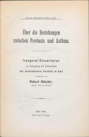 Über die Beziehungen zwischen Psoriasis und Asthma