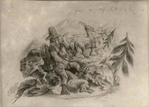 Hirt mit Herde in Landschaft : Hirt mit Herde in Landschaft. Zeichnung des Sechsjährigen (1822; A. Rethel)