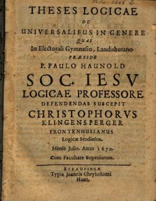 Theses Logicae De Universalibus In Genere