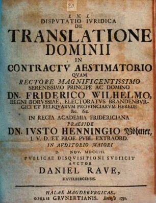 Disputatio iuridica de translatione dominii in contractu aestimatorio