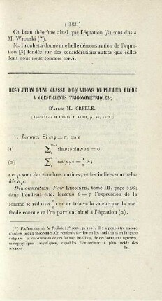 Résolution d´une classe d´equations du premier degré a coefficients trigonométriques.