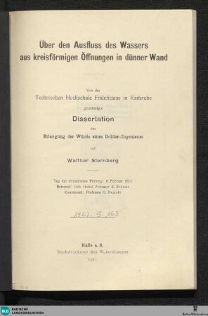 Über den Ausfluss des Wassers aus kreisförmigen Öffnungen in dünner Wand