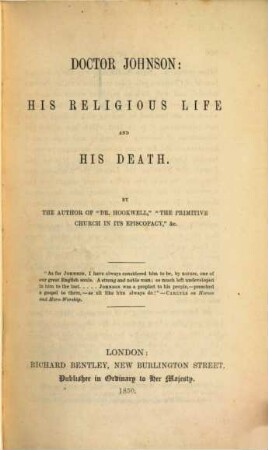 Doctor Johnson: his religious life and his death