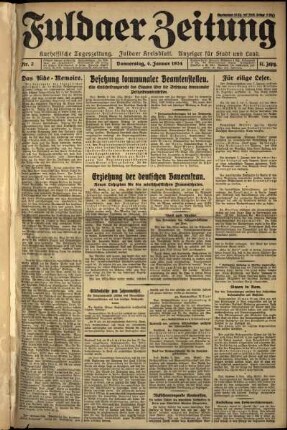 Erste Ausgabe vom Donnerstag, den 04. Januar 1934.