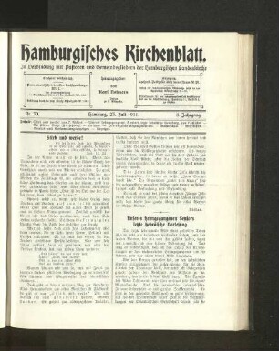 Nr. 30. Hamburg, 23. Juli 1911. 8. Jahrgang.