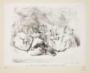 1840, Règne de la grande Chaumière, de Mogador et de Pomaré, Blatt 19 der Folge "Folies-Gauloises depuis les Romains jusqu'à nos Jours. Album de Moeurs et de Costumes"