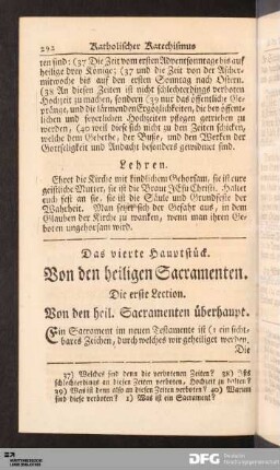 Die erste Lection. Von den heil. Sacramenten überhaupt.