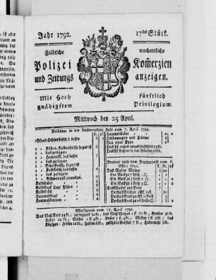 17tes Stück., Ausgabe vom 25. April 1792