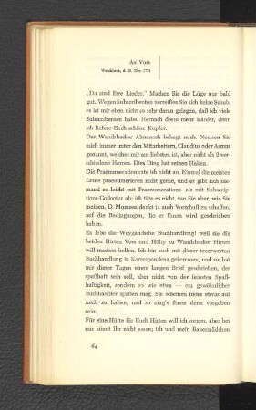 An Voss Wandsbeck, den 20. Dezember 1774