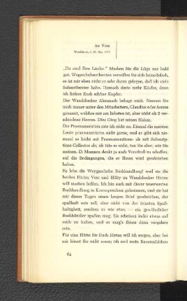 An Voss Wandsbeck, den 20. Dezember 1774