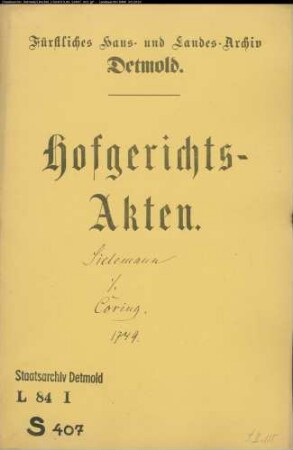 Sielemann, Joh. Christoph zu Pottenhausen gegen Henrich Coring zu Pottenhausen - Viehtrift