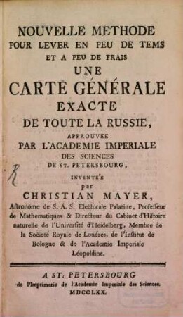 Nouvelle methode pour lever ... une Carte Générale ... de ... Russie