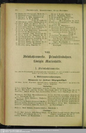 VIII. Steinkohlenwerke. Privateisenbahnen. Königin Marienhütte