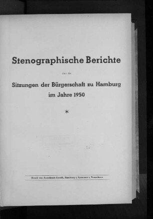 1950: Stenographischer Bericht über die ... Sitzung // Bürgerschaft der Freien und Hansestadt Hamburg