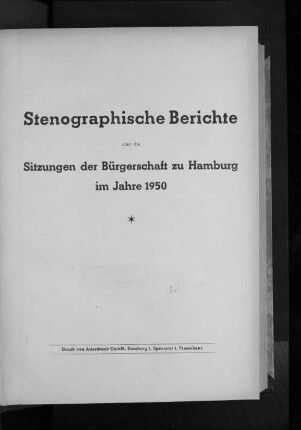 1950: Stenographischer Bericht über die ... Sitzung // Bürgerschaft der Freien und Hansestadt Hamburg