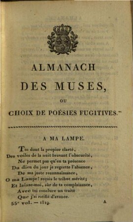 Almanach des muses : ou choix des poésies fugitives. 1819