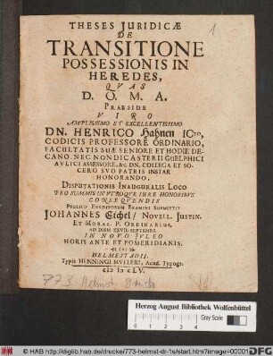 Theses Iuridicae De Transitione Possessionis In Heredes