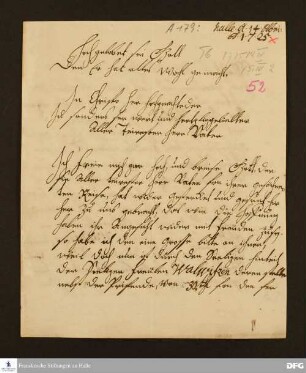 Brief von Johanna Sophia v. Dennstädt an August Hermann Francke.