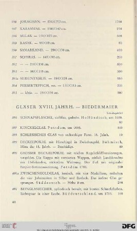 Gläser XVIII. Jahrhundert – Biedermaier (Nr. 396-426)