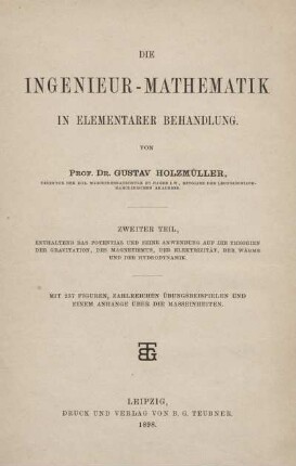 Teil 2: Die Ingenieur-Mathematik in elementarer Behandlung. Zweiter Teil