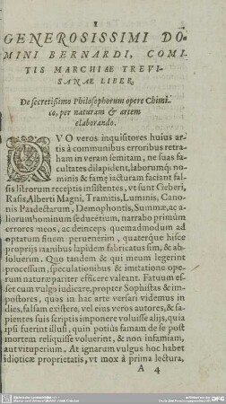 GENEROSISSIMI DOMINI BERNARDI, COMITIS MARCHIAE TREVISANAE LIBER.