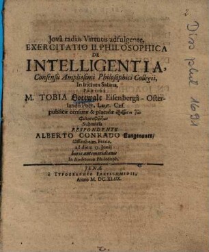 Exercitatio II. Philosophica De Intelligentia
