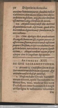 Articulus XIII. De Usu Sacramentorum
