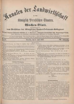 No. 27. Berlin, den 3. Juli 1867. VII. Jahrgang.