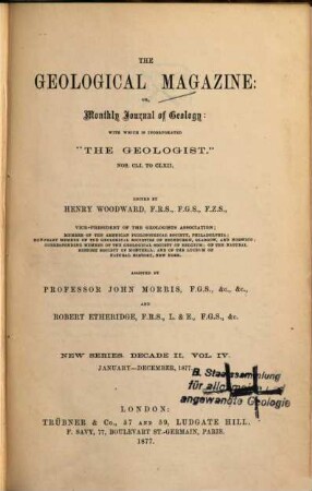 The geological magazine or monthly journal of geology. [14] = No. 151 - 162 = N.S., Decade 2, Vol. 4. 1877