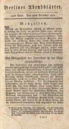74tes Blatt. Den 27ten Decembe 1810.