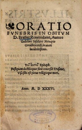 Oratio Fvnebris In Obitvm D. Erasmi Roterodami