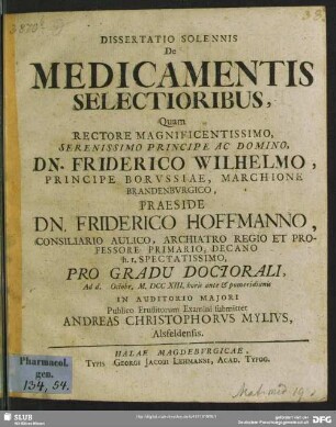 Dissertatio Solennis De Medicamentis Selectioribus