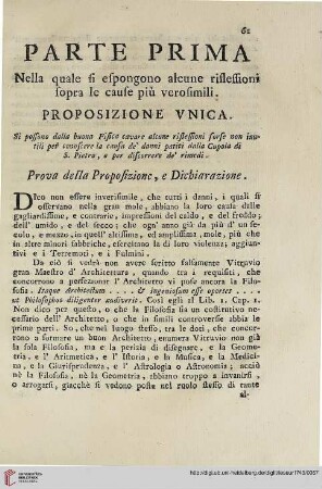Parte Prima: Nella quale si espongono alcune riflessioni sopra le cause più verosimili