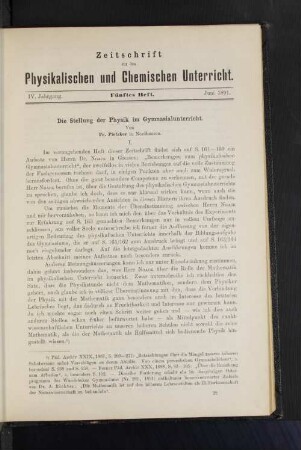 IV. Jahrgang. Fünftes Heft. Juni 1891.