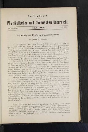 IV. Jahrgang. Fünftes Heft. Juni 1891.