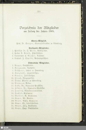 Verzeichnis der Mitglieder am Anfang des Jahres 1908