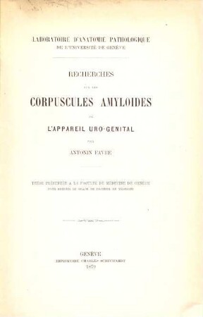 Recherches sur les corpuscules Amyloides de l'appareil uro-génital : thèse