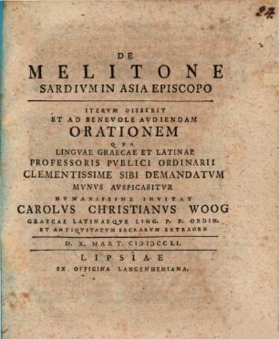 De Melitone Sardium in Asia Episcopo