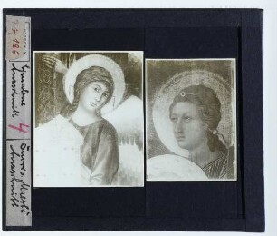 Cimabue, Santa Trinita Maestà (Florenz Uffizien 00134049),Duccio, Maestà (Siena Dommuseum) : Vergleich Engelköpfe