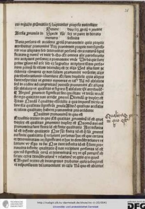 Expositio textus in quo est qualitas pronominum id est quot duplex est qualitas pronominis duplex est.