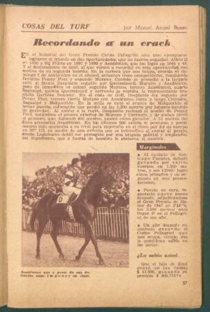 Recordando a un crack : Cosas del turf