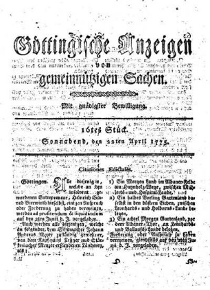 16tes Stück. Sonnabend, den 22ten April 1775.