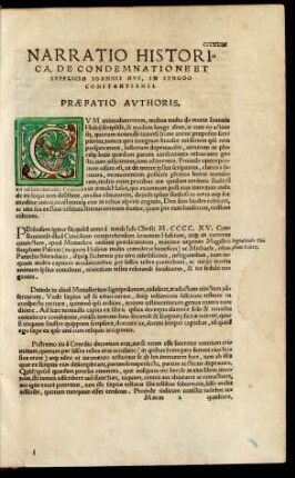 Narratio Historica, De Condemnatione Et Supplicio Ioannis Hus, In Synodo Constantiensi.