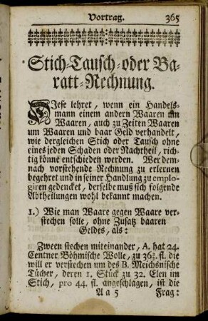 Stich-Tausch- oder Baratt-Rechnung.